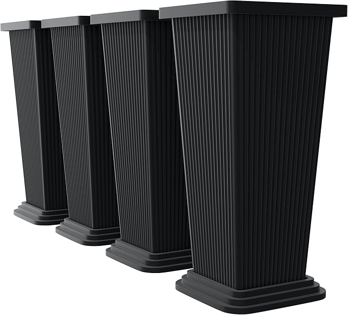 Set of 4 24" Tall Plastic Planters with Trays, Large Tapered Plant Pots for Indoor Outdoor Use, Modern Decorative Planters for Porch, Patio, Garden, and Backyard
