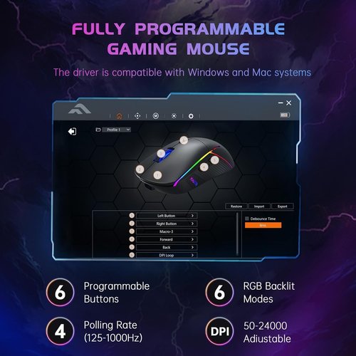 FFJ Wireless Gaming Mouse - 24000 DPI Tri-Mode | RGB Programmable, 75H Battery Life, Rechargeable, Black