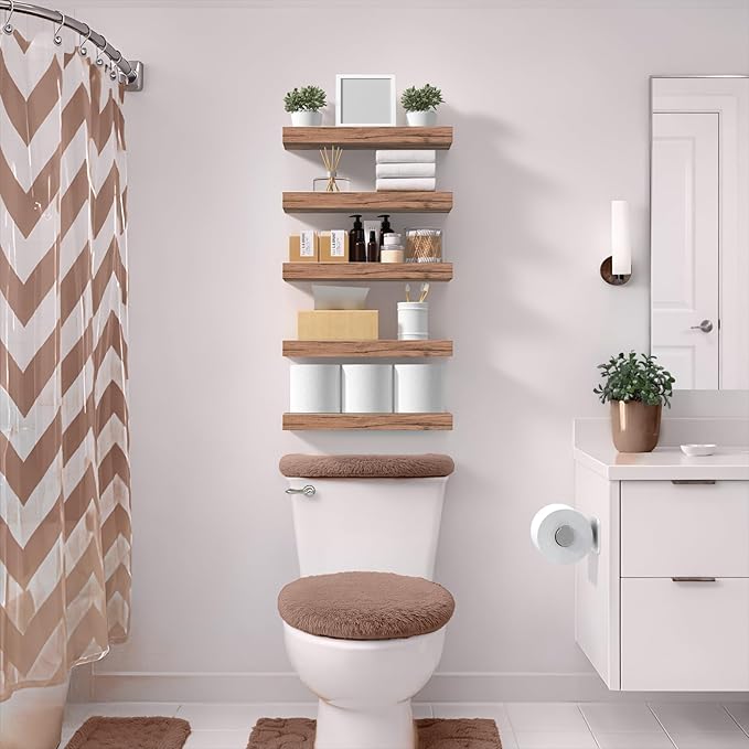 Sorbus Floating Shelves for Wall – 16 Inch Floating Shelf for Kitchen, Bedroom, Living Room, Bathroom, Home & Wall Decor - Mounted Bathroom Shelves with Invisible Brackets (Mahogany, 4 Pack)