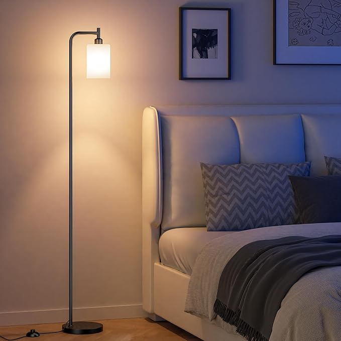 Ziisee RGB Floor Lamps for Living Room, Dimmable Industrial Standing Lamp with Remote Control for Bedroom Office Corner, 3 Colors Temperature, White Glass Shade, 9W RGB LED Bulb