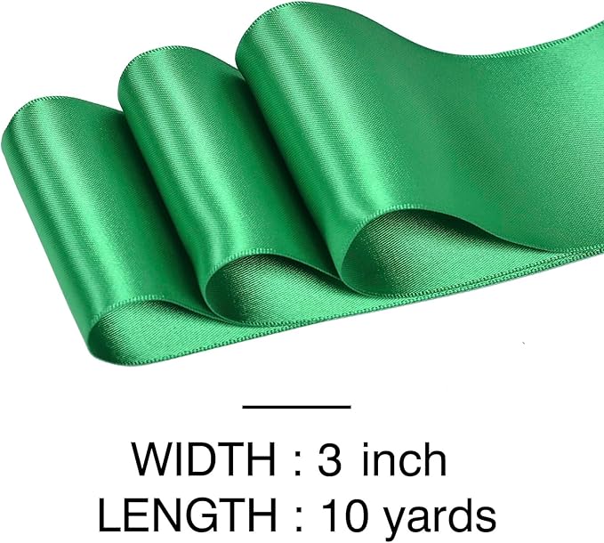 YAMA Green Double Faced Satin Ribbon, 3 Inch 10 Yards, Great for Crafts Bows Flower Bouquet Wedding Home Decor Gift Wrapping