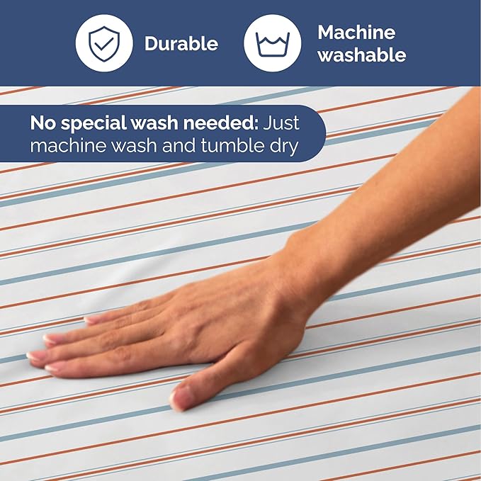 Striped Sheets - Red & Blue Striped Sheets - 1 Flat & 1 Fitted & 2 Pillowcases w/ Deep Pockets – Comfy, Wrinkle & Fade Free - Soft, Breathable & Cooling – Luxury Pinstripe Bedding - Full Size Bed Set