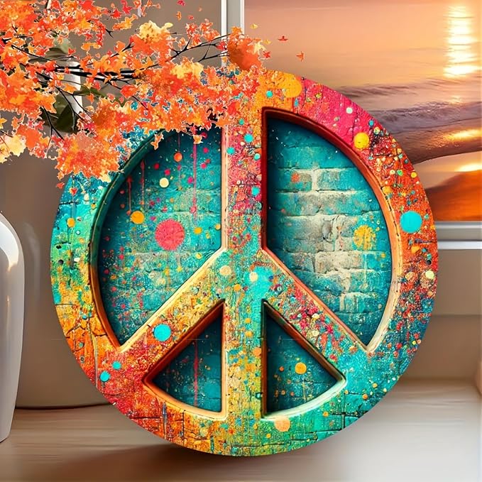 Vintage Peace Sign Metal Tin Wall Art, 7.98x7.98" - Perfect for Home, Bar, Cafe & Garage Decor