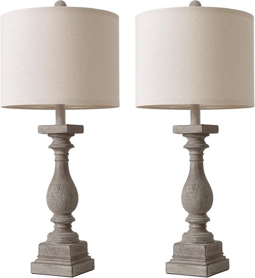 BOBOMOMO Vintage Rustic Farmhouse Table Lamps - USB-A & C Ports, Linen Shade | Set of 2 for Living Room & Bedroom