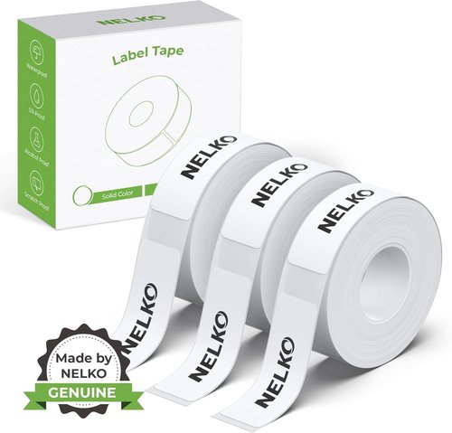 NELKO P21 Label Maker Tape - Genuine Standard Laminated Office Labeling | 14x40mm, 180 Labels/Roll, White