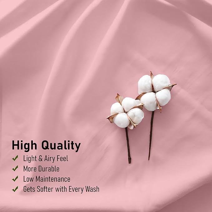 RUVANTI 100% Cotton Twin XL Sheet Sets, 3 Pieces, Soft & Breathable Percale Weave Bedding, Deep Pocket 16", Hotel Standard, Crisp Cool Feel, Durable, Perfect Size Dyed Sheets, Bridal Rose