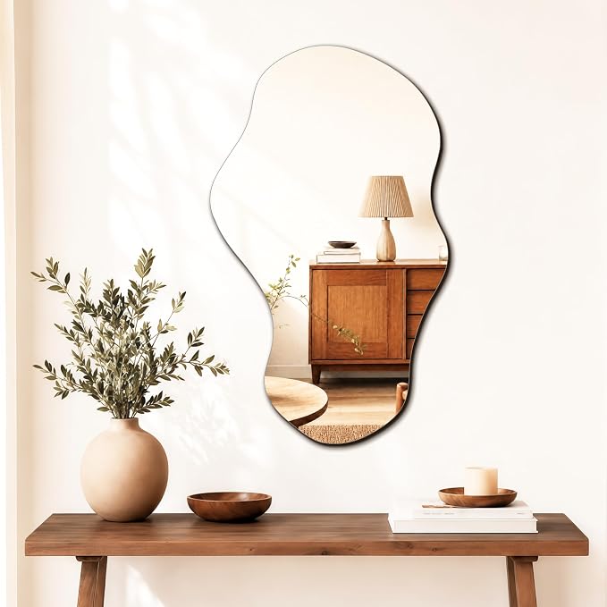 PERFNIQUE Irregular Wall Mirror Asymmetrical Mirror, 34''x20.5'' Decorative Modern Mirrors for Bathroom Bedroom Living Room Entryway, Cloud Frameless Mirror, Wall Mounted (34''x20.5'', Cloud)