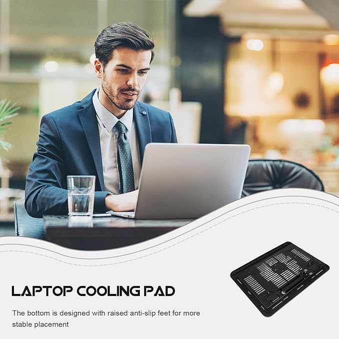 HOMSFOU Silent Laptop Cooling Fan Pad with Anti-Slip Plastic Bracket, Notebook Cooler Stand for Desk Use, Black Laptop Riser Holder Compatible with Tablets and Computers