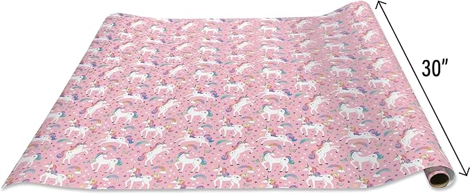 Jillson Roberts Kid's Gift Wrap, Rainbow Unicorn (8 Rolls 5 feet x 30 inches)