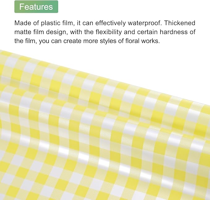 MECCANIXITY Flower Wrapping Paper Waterproof Floral Wrap Plaid Yellow Gift Packaging 22.8 x 22.8 Inch Used for DIY Crafts Bouquet Packaging 10 Pcs
