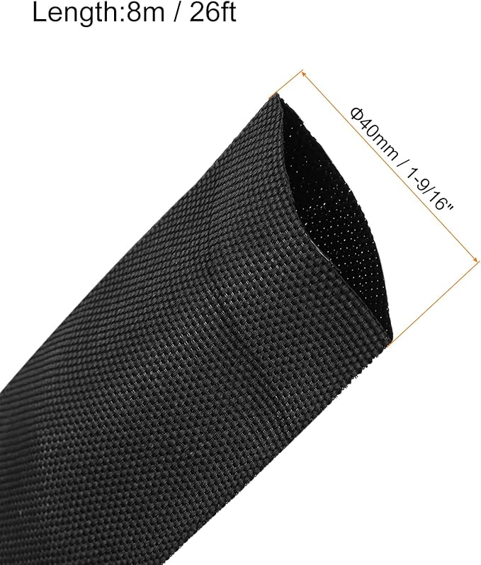 MECCANIXITY Braided Cable Sleeves Heat Shrinkable Fabric Sleeving, 1 9/16" 26ft Black 2:1 Ratio Heat Shrinkable Cord Protector for Harness Cable, Network Cable Protection, Cable Management