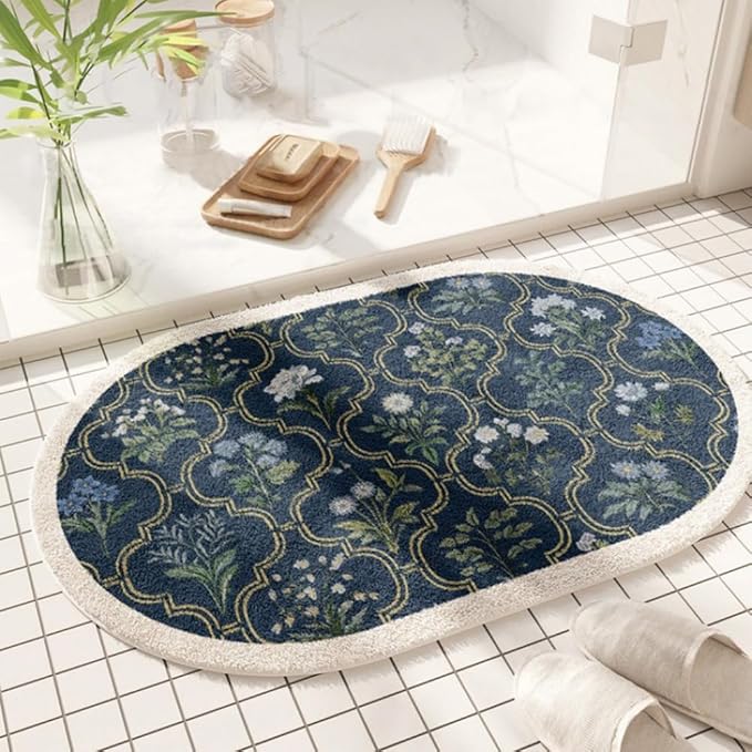 vctops Oval Bathroom Rugs, Spring Floral Print Absorbent Microfiber Bath Rugs, Non Slip Quick Dry Bath Mats for Bathroom Floor, Tub and Shower, Home Decor Accessories (Oval B,16"x24")
