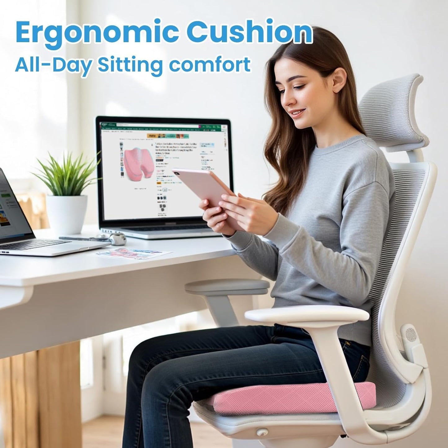 TushGuard Memory Foam Seat Cushion - Non-Slip Tailbone Pain Relief Pad for Office & Car | Pink, X-Large