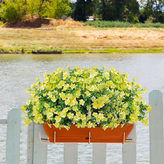 24 Bundles Artificial Flowers for Outdoors No Fade Fake Plants Faux Flowers for Spring Summer Decor, UV Resistant Artificial Outdoor Plants for Outside Planter Porch Balcony Patio Decor - Yellow