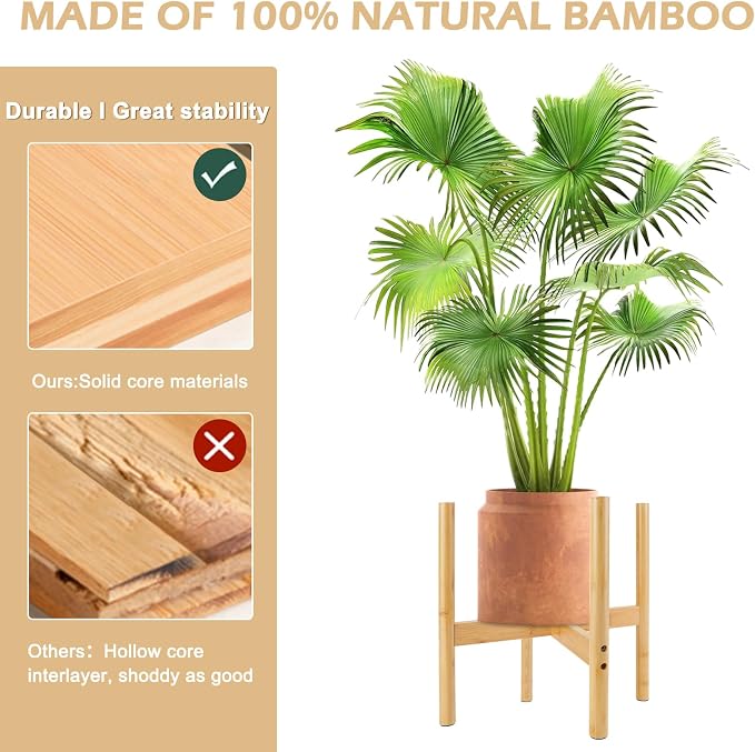 RETON Wood Plant Stand Indoor, Mid Century Modern Indoor Plant Stand, Wooden Plant Holder, Modern Bamboo Flower Pot Stand for Indoor, Outdoor, Garden, Yard, Office (13in, Large)