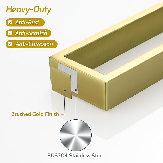 Sayayo Brushed Gold Towel Bar for Bathroom, 24 Inch Hand Towel Holder Wall Mount Square Towel Ring SUS304 Stainless Steel Towel Rack