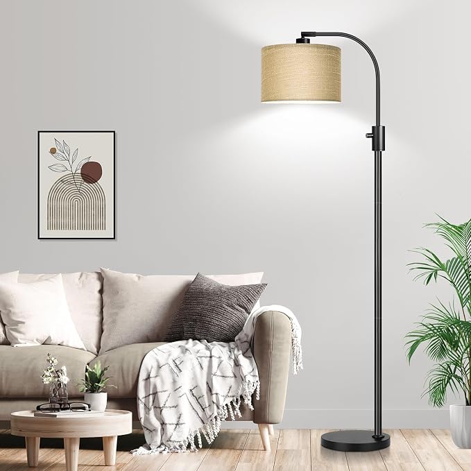 Nintiue Upgraded Modern Arc Dimmable Tall Standing Floor Lamp with Champagne Shade, 1200 Lumens LED Bulb Included, for Living & Reading Room, Bedroom, Office & Nursery, Black
