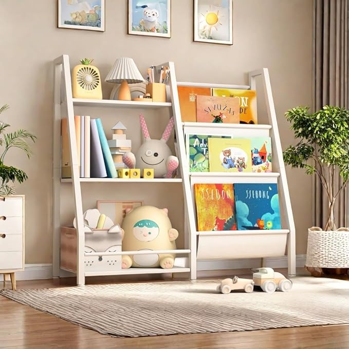 3 Tier Kids Bookshelf Baby Toddler Bookshelf and Toy Storage Organizer, Kids Bookcase Nursery Book Shelf, Bedroom, Playroom and Nursery, White