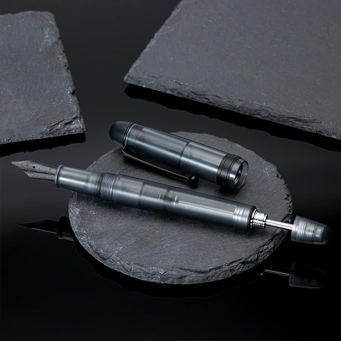 Asvine V126 Vacuum Filling Fountain Pen, Matte Black Acrylic Stub Nib 1.1mm Calligraphy Art Drawing with Case Set