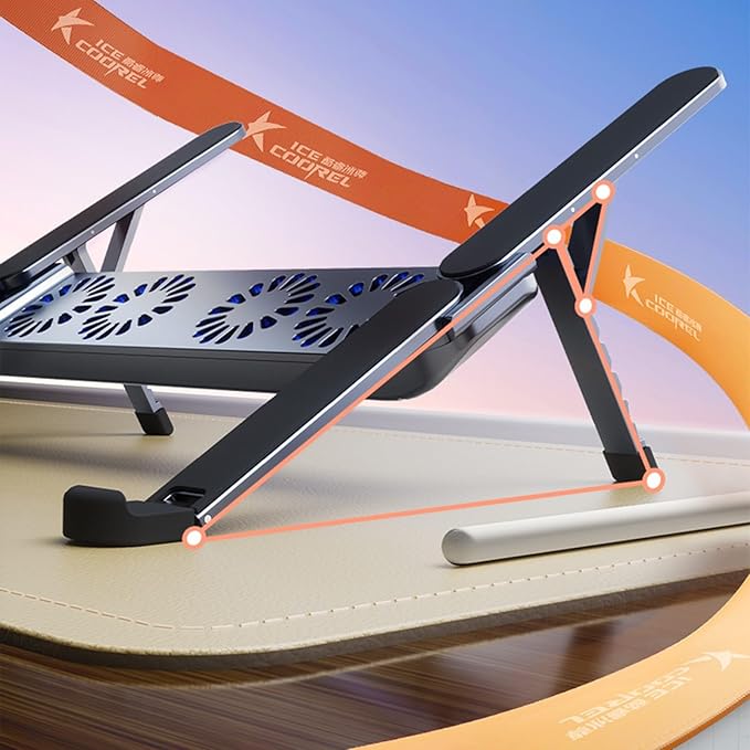 Adjustable Laptop Cooling Fan Stand Foldable Aluminum Alloy Construction Quiet Operations 10-17inch Compatibility Foldable Tablets Stand with Fan