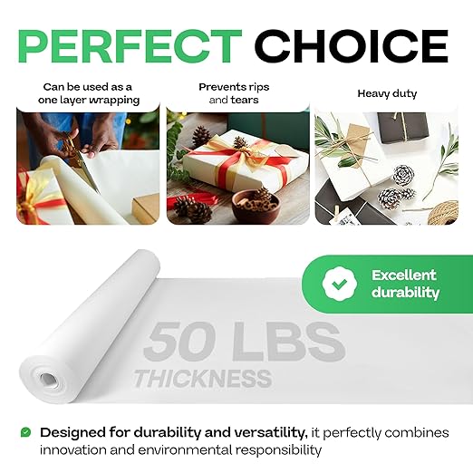 White Kraft Paper Roll 48" x 8640" (720 feet) for Packing, Moving, Shipping, Crafts - USA-Made Heavy Duty Craft Paper 50lb Thickness - 100% Recyclable Natural Kraft Wrapping Paper by IDL Packaging