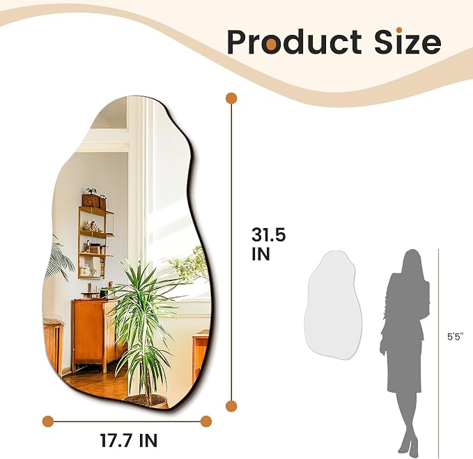 TRAHOME 32'' x 18'' Irregular Asymmetrical Wall Mirror for Living Room Bathroom Entryway, Modern Decorative Mirror Hanging