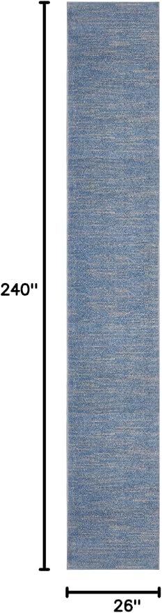 Nourison Home Nourison Essentials Blue Grey 2'2" x 20' Area Rug - Easy Clean, Non Shedding, Bed Room, Living Room, Dining Room, Kitchen (20' Runner)