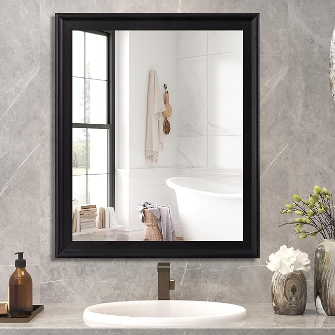 CULER Black Wall Mirror for Bathroom,Rectangle Rustic Large 30 x 36 inch Hanging Vanity Mirrors for Living Room,Bedroom,Entryway