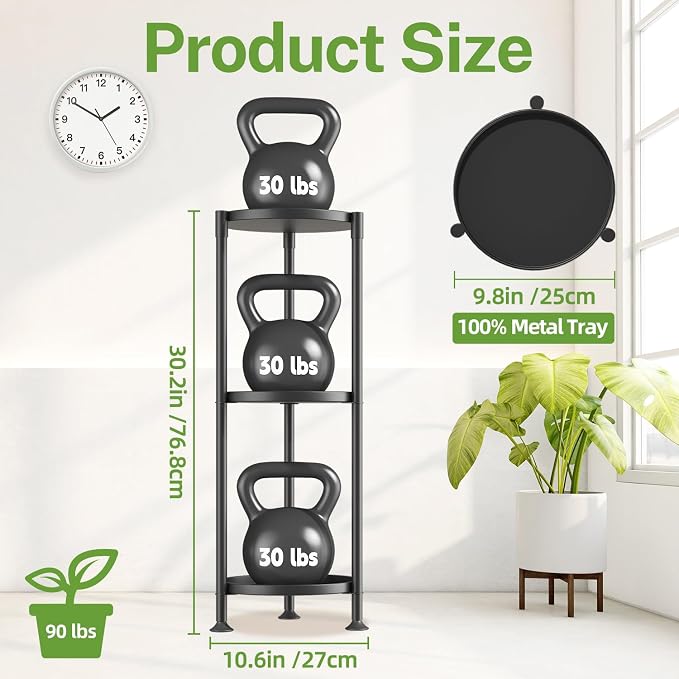 iDavosic.ly 3 Tier Plant Stand Indoor with 10 Inch Wide Tray, Tiered Corner Metal Outdoor Flower Display Holder, Vertical Tall Rack for Patio Porch Living Room, Modern Black