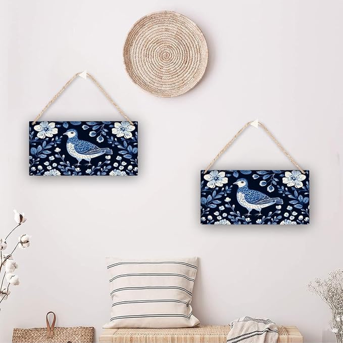 Art Deco styles Blue Bird Wooden Art, 12x6 Inch Stylish Wood Decors for Retro Design Lovers & Nature Fans, Infuse Your Home with Elegant Botanical Retro Vibes