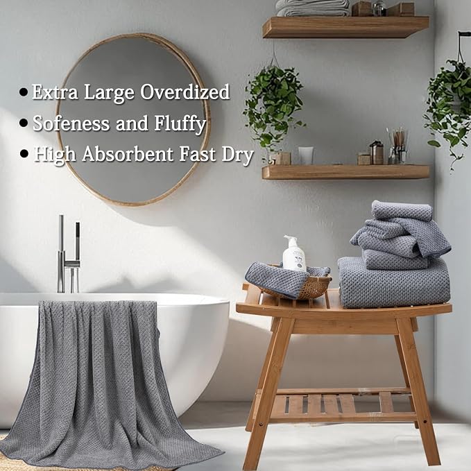 Hailea Gray Bath Towels Set 35x70 Inches - Luxury 600 GSM Oversized Bath Sheet Towel,Extra Large Microfiber - Quick Dry,Highly Absorbent,Super Soft Shower Towels Spa Hotel Bathroom Towel Set (4-Pack)