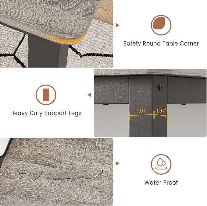 79 Inch Industrial Dining Table for 4-6 Person Rectangle Kitchen Table with Metal Legs,Round Corners, Writing Desk, for Modern Farmhouse, for Kitchen, Dining Room,Quick Assembly, Wood