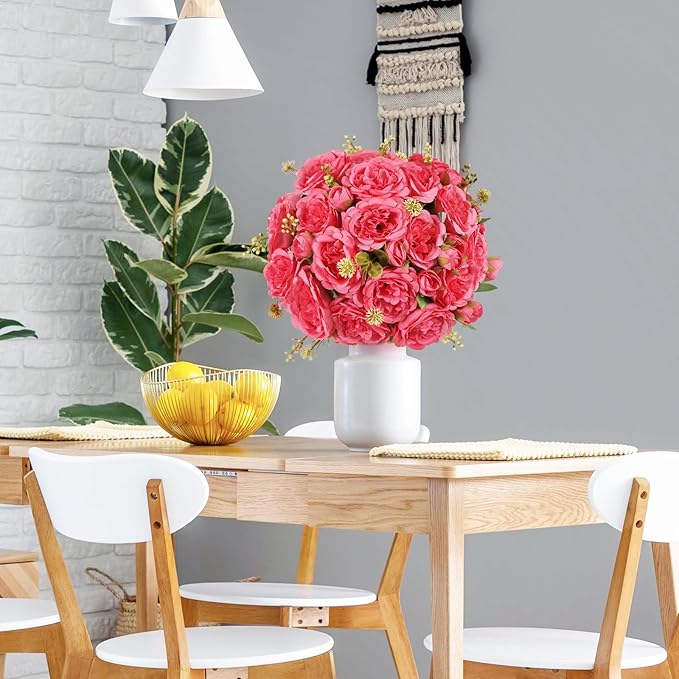 12 Packs Artificial Peonies Silk Flowers: Faux Peony Bouquet 12 Bundles, Fake Peonies Flowers Bulk for Centerpiece Table Wedding Party Home Decor for Christmas Decoration (Rose Red)