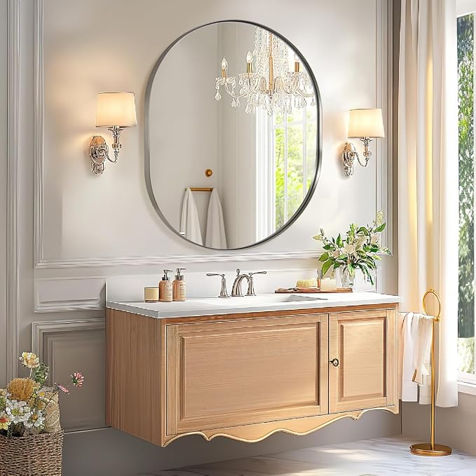 ANDY STAR 30x36’’ Oval Bathroom Mirror, Oval Nickle Mirror Pill-Shaped Design in Stainless Steel Metal Frame for Bathroom, Entryway, Living Room, Contemporary 1" Deep Wall Mount Vertical or Horizontal