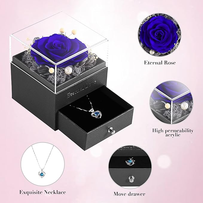 SHOKUTO Preserved Rose,Birthday Gifts for Women Mom Girlfriend,Gifts for Mom Grandma Wife Daughter Sister,Jewelry Boxes with Necklace