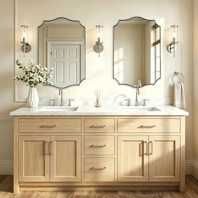 ANDY STAR 20"x30" Brushed Nickel Bathroom Mirror, Scalloped Mirror for Bathroom Vanity, Modern Silver Mirror in Rustproof Stainless Steel Frame, Elegant Curved Scallop Design, Ideal for Home Remodel