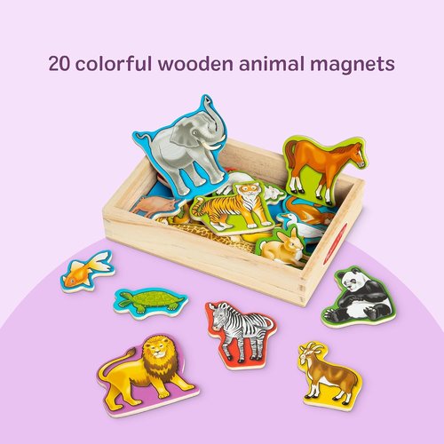 Melissa & Doug Wooden Animal Magnets Set - 20 Farm, Zoo & Pet Fridge Magnets for Kids Ages 2+ | Montessori Learning Toys