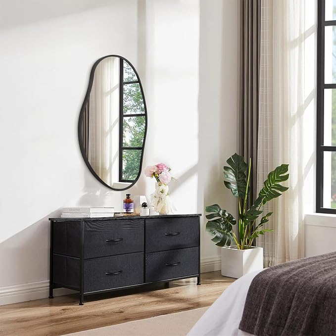 Irregular Wall Mirror, Black Wall Mirrors Decorative 30"x18" Asymmetrical Bathroom Mirrors Aluminum Alloy Frame for Bedroom, Living Room, Cloakroom, Entryway Large