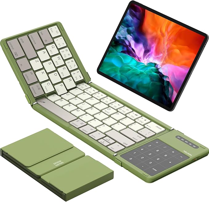 Nillkin Foldable Bluetooth Keyboard with Touchpad & Number Pad, Portable Bluetooth Keyboard with Full Size Keys, Pocket-Sized Wireless Travel Keyboards for iPad, Smartphone, Tablet and Laptop Green