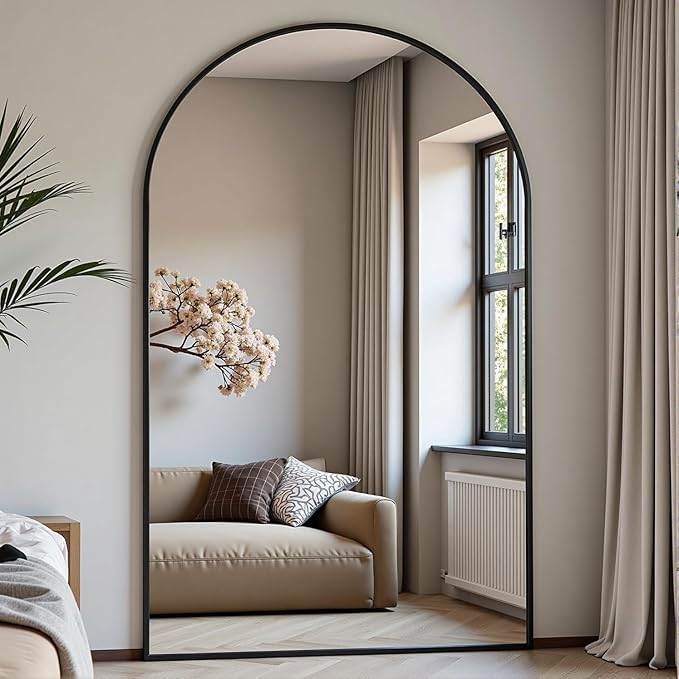 Dewfig Arched Full Length Mirror, 81"x41" Large Floor Mirror with Stand, Oversized Full Body Mirrors for Leaning or Hanging, Wall Mounted Mirrors for Bedroom, Living Room,Dressing Room, Black
