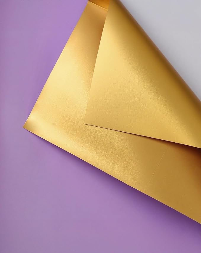 TINGSING 20 Pcs Double Sided Flower Wrapping Paper 22.4 inch Matte Waterproof Floral Bouquet Wrappings Papers for Floral Wrap Gift Packaging Florist Packing Supplies DIY Crafts,GoldPaper-PurpleGold