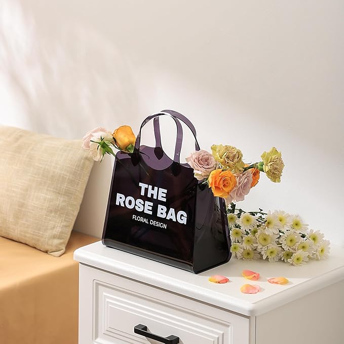 Purse Vase, Acrylic Purse Flower Vase, Black Acrylic Vase, Modern Flower Vase, Aesthetic Bag Vases for Flowers, Decorative Tote Bag Vases for Wedding, Living Room, Bedroom, Table, Office