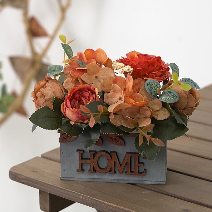 2 Packs Fall Orange Flowers Artificial for Decoration, Fake Peony Silk Rose Flowers Hydrangea Bouquet Fall Floral Arrangement for Table Centerpieces Home Living Room Decor (2, Fall Orange)