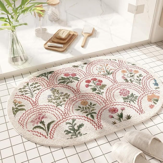 vctops Oval Bathroom Rugs, Spring Floral Print Absorbent Microfiber Bath Rugs, Non Slip Quick Dry Bath Mats for Bathroom Floor, Tub and Shower, Home Decor Accessories (Oval D,20"x31")