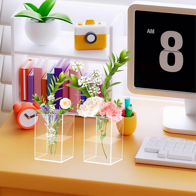28 Pack Plastic Vases for Centerpiece, Bulk Small Acrylic Vase Clear Plastic Vases for Flowers, Wedding, Home, Office Floral Decor (3x3x4 Inch)