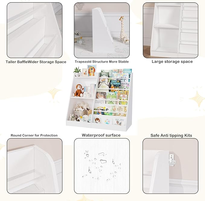 Lkeiyay Kids Bookshelf and Toy Storage,Nursery Bookshelf,Single-Sided Book Display with Storage,White