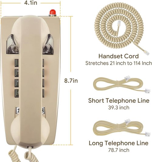 Sangyn Retro Wall Phone - Mechanical Ringer Corded Telephone for Home & Kitchen | Beige, Waterproof Design