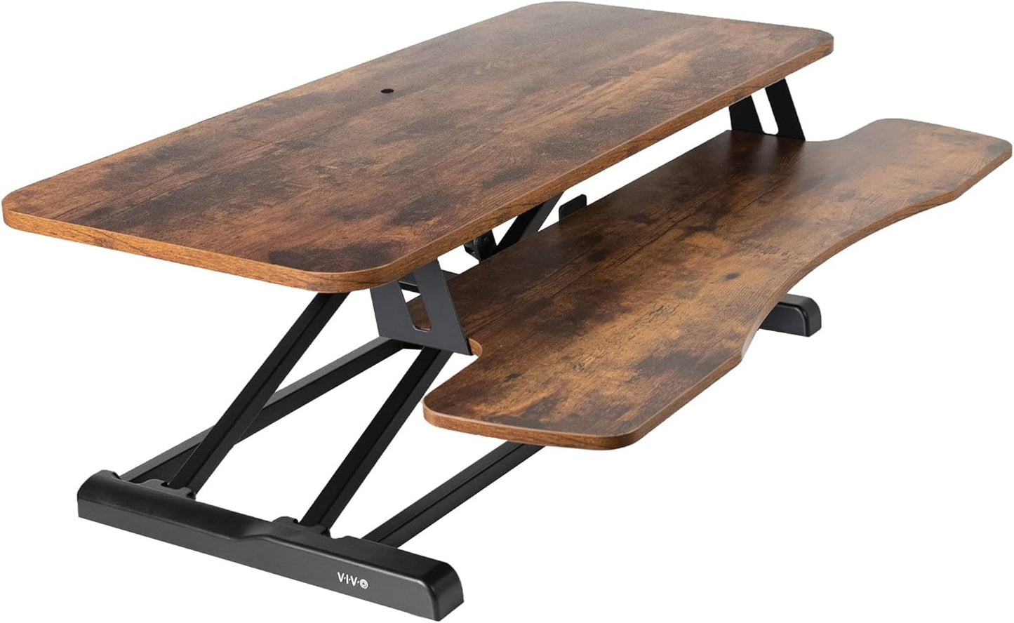 VIVO Height Adjustable Desk Converter - 36 Inch Sit to Stand Riser for Dual Monitors | Rustic Brown Top, Black Frame