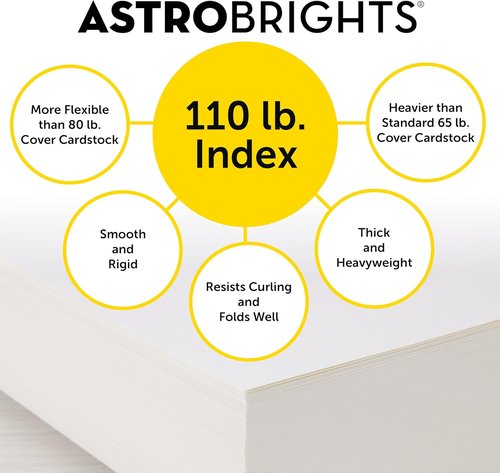 Astrobrights Premium White Cardstock - 110 lb, 94 Brightness, 200 Sheets | 8.5" x 11" Heavyweight for Invitations & Crafts