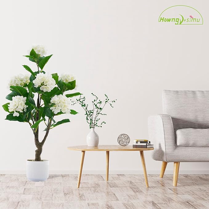 Artificial Hydrangea Tree 2 Pack, 3FT Faux Hydrangea Plant in Pot with White Flowers, Greenery Potted Plant for Indoor Outdoor Office Home Porch Decor, White